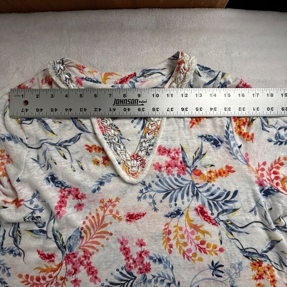 Chico's Womens Linen Nautical Embellished Tunic Top Size 2 US Large White Orange - Picture 6 of 10